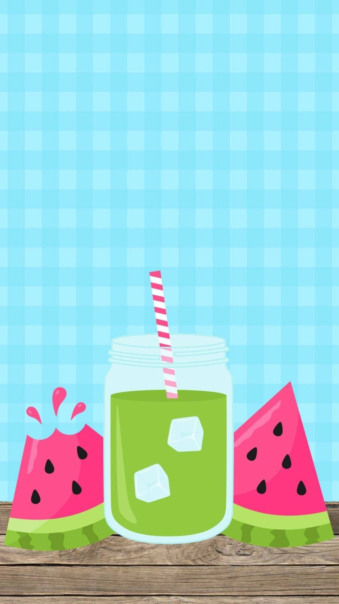 Cute Watermelon Drink Vector Art Background