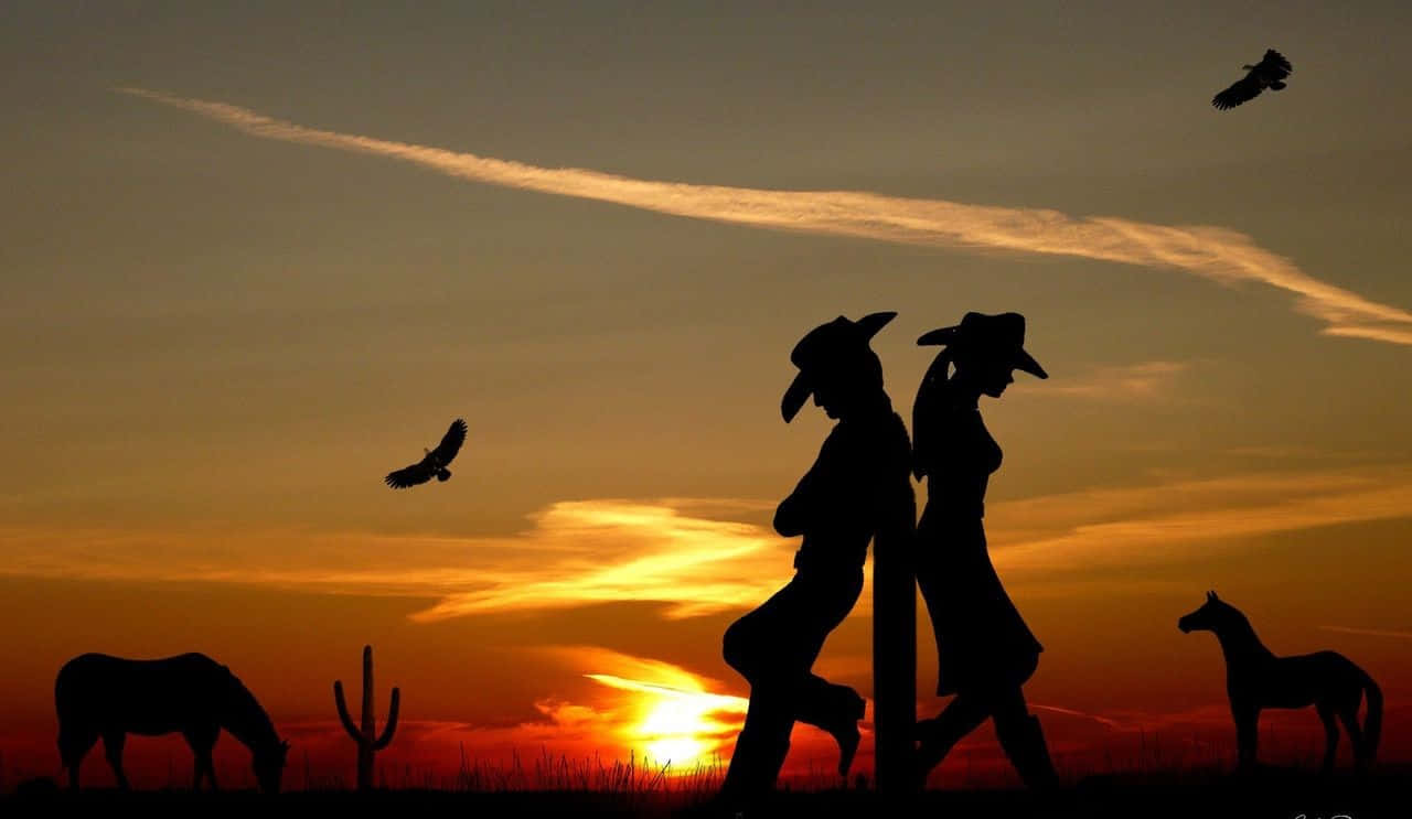 Cute Western Desert Man And Woman Background
