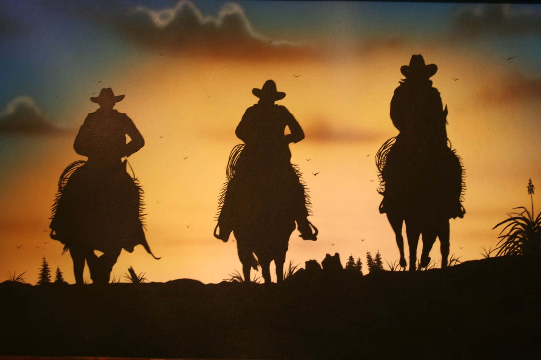 Cute Western Three Cowboys Background