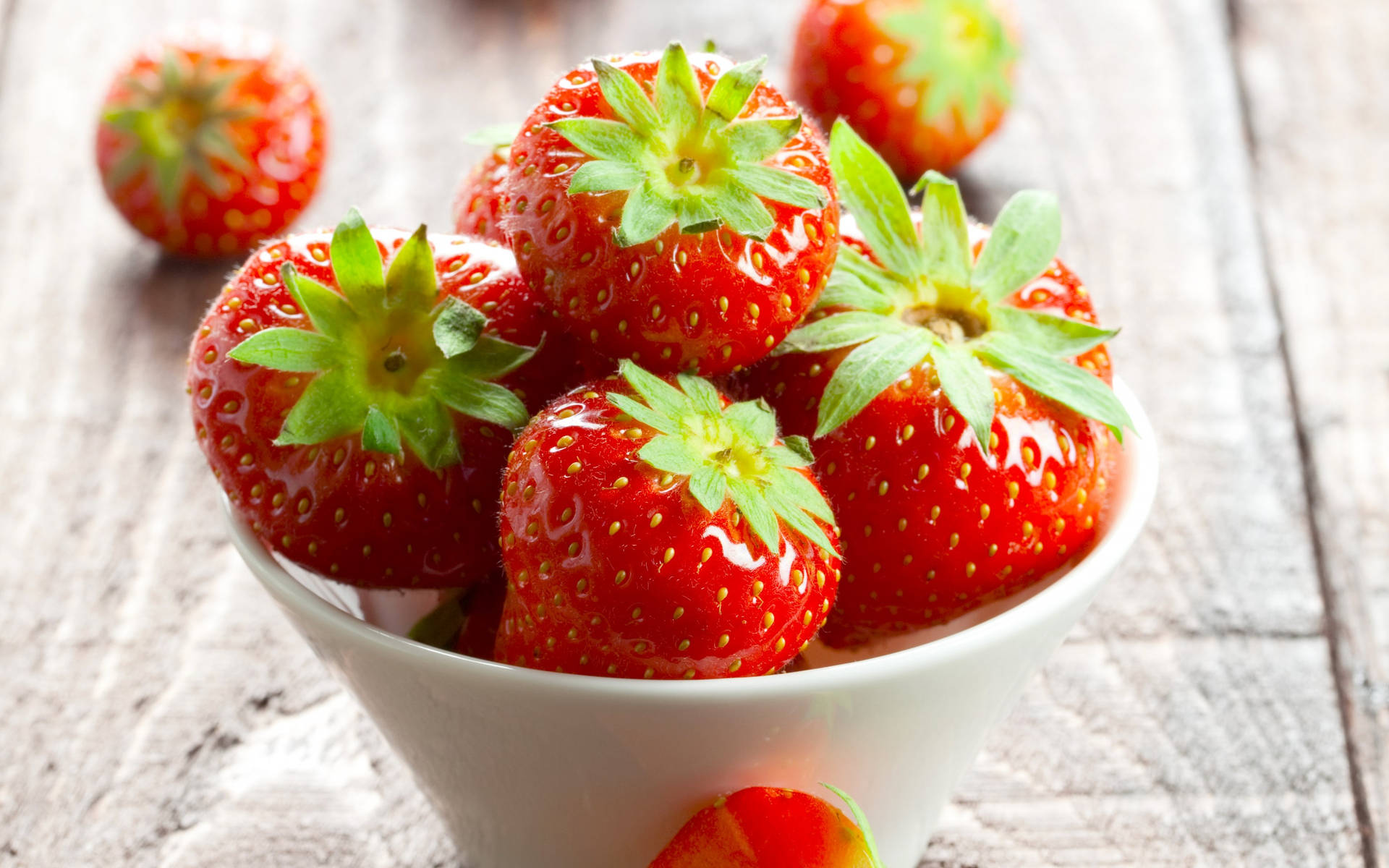 Cute White Bowl Of Strawberries Background