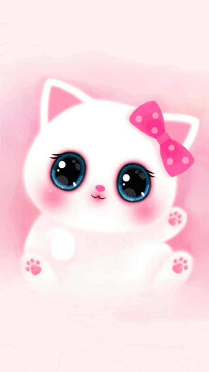 Cute White Cat With Pink Bow Background