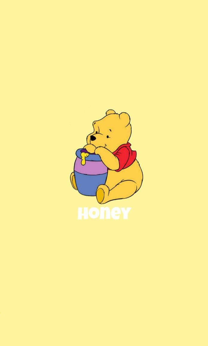 Cute Winnie The Pooh Hugging Honey Pot Background