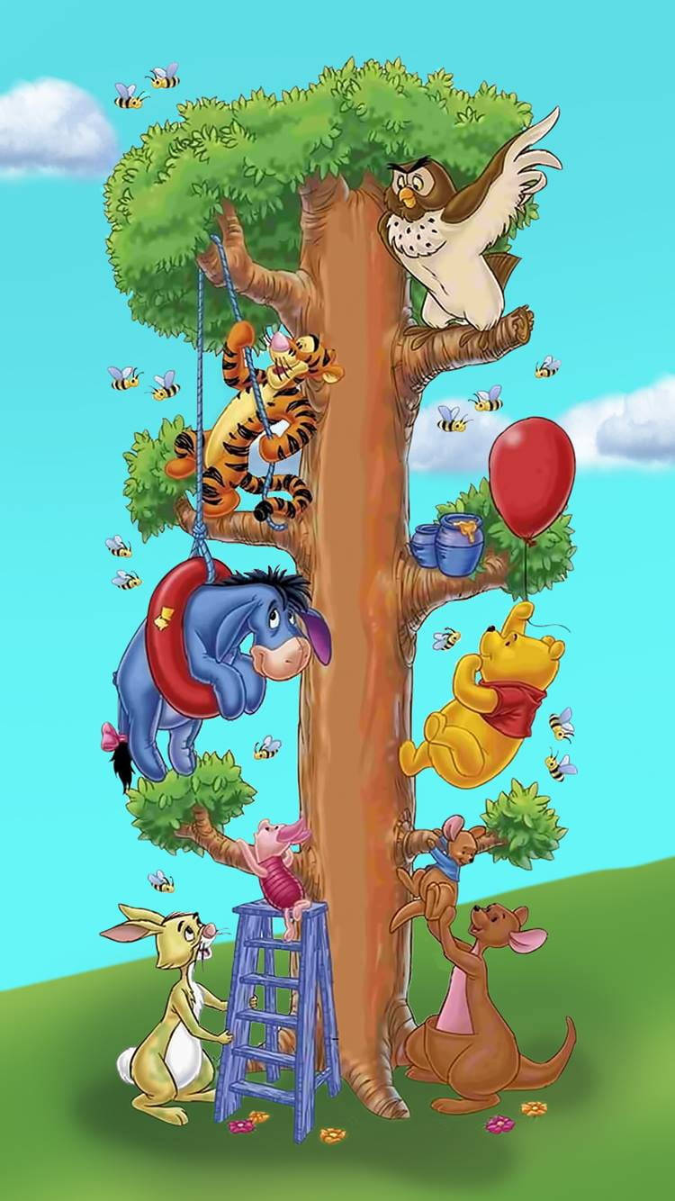 Cute Winnie The Pooh Iphone Characters Tree Background