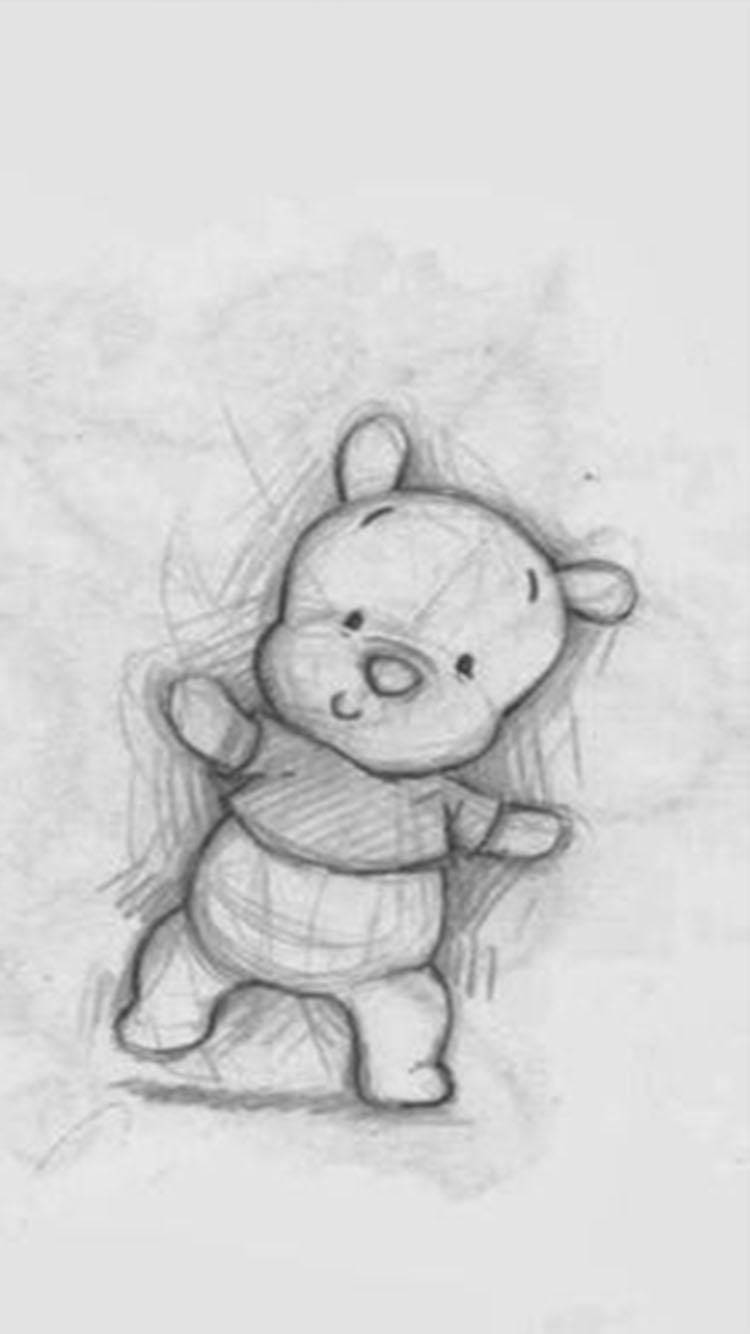 Cute Winnie The Pooh Iphone Pencil Drawing Background