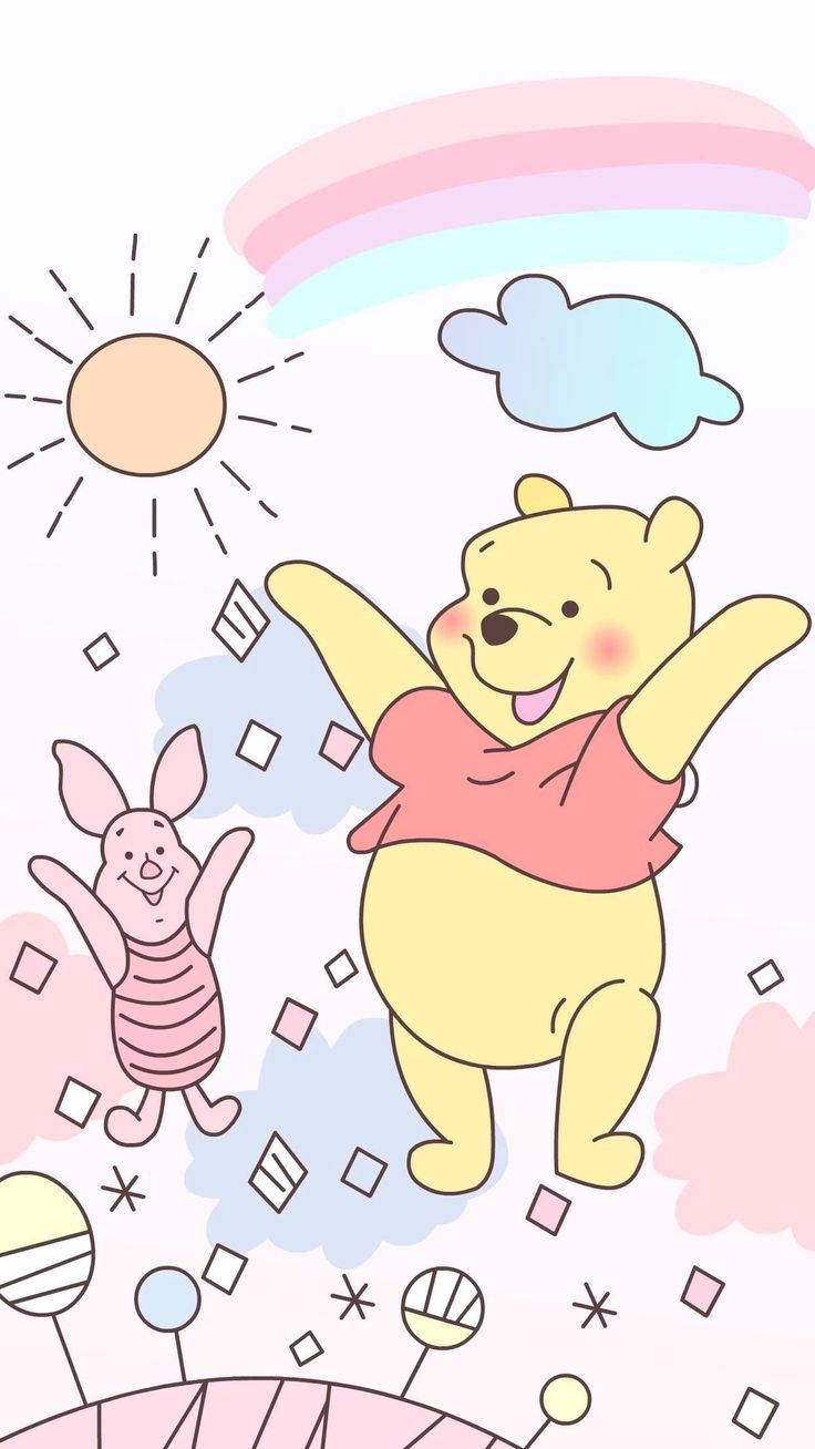 Cute Winnie The Pooh Iphone Piglet Rainbow Background