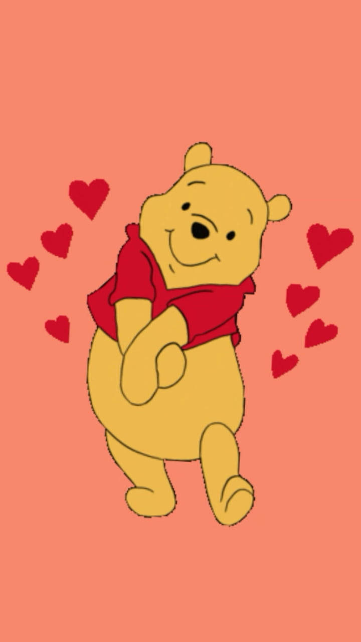 Cute Winnie The Pooh Iphone Red Hearts Background