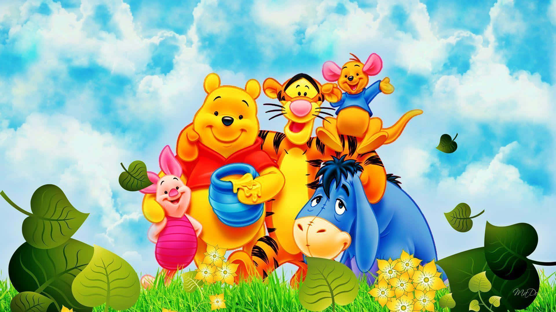 Cute Winnie The Pooh Sitting On A Tree Background