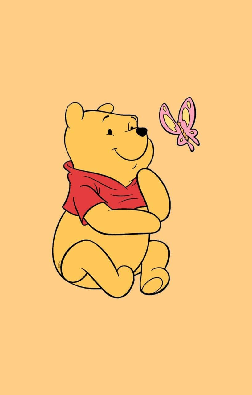 Cute Winnie The Pooh With Butterfly Background