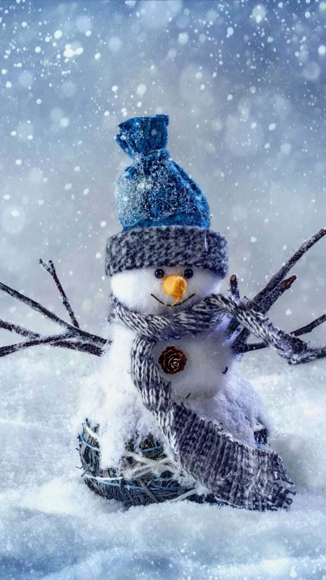 Cute Winter Snowman Smiling Phone Background