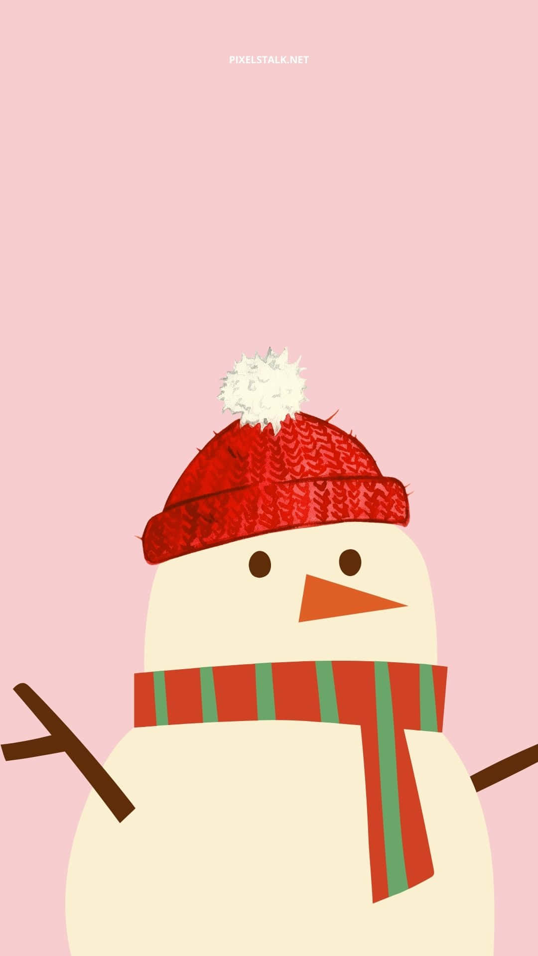 Cute Winter Snowman Wearing Red Hat Phone Background