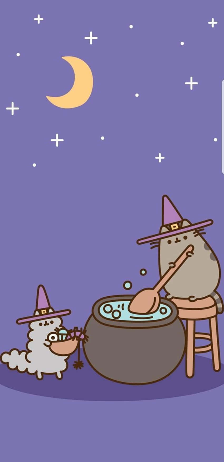 Cute Witchy Pusheen With Stormy Background