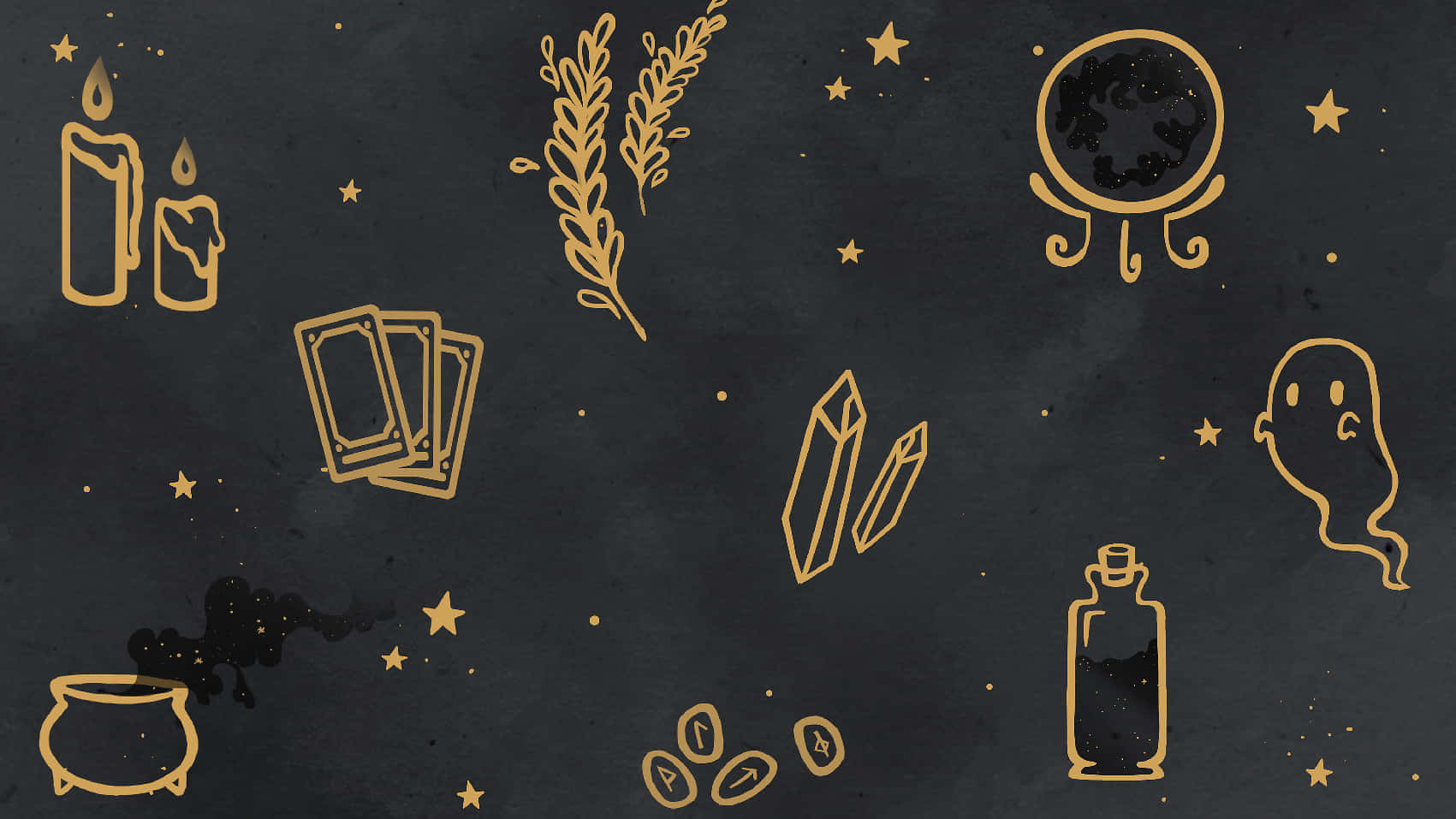 Cute Witchy Things In Golden Ink Background