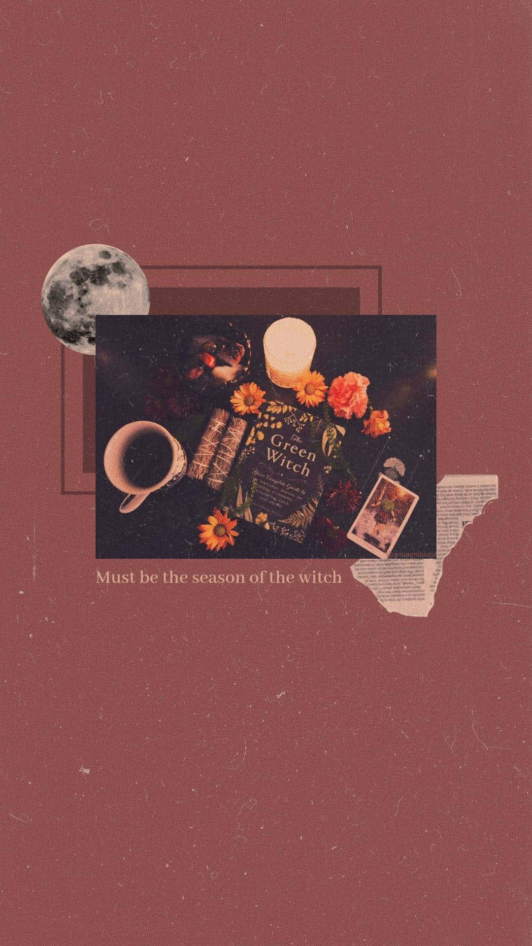 Cute Witchy Vintage Maroon Collage Background