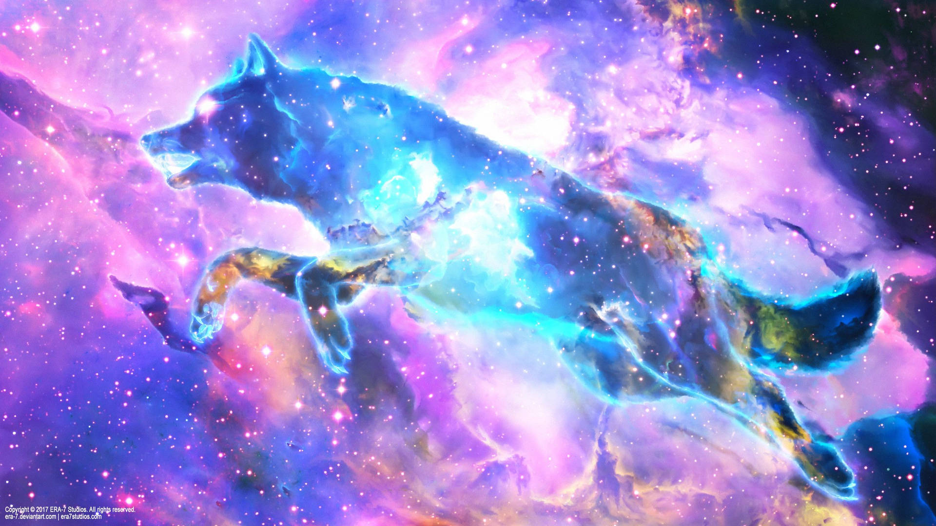 Cute Wolf Spirit In Space Background