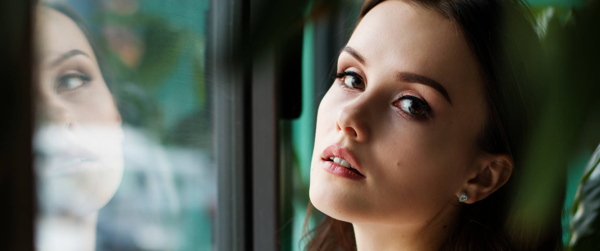 Cute Woman Reflected Background