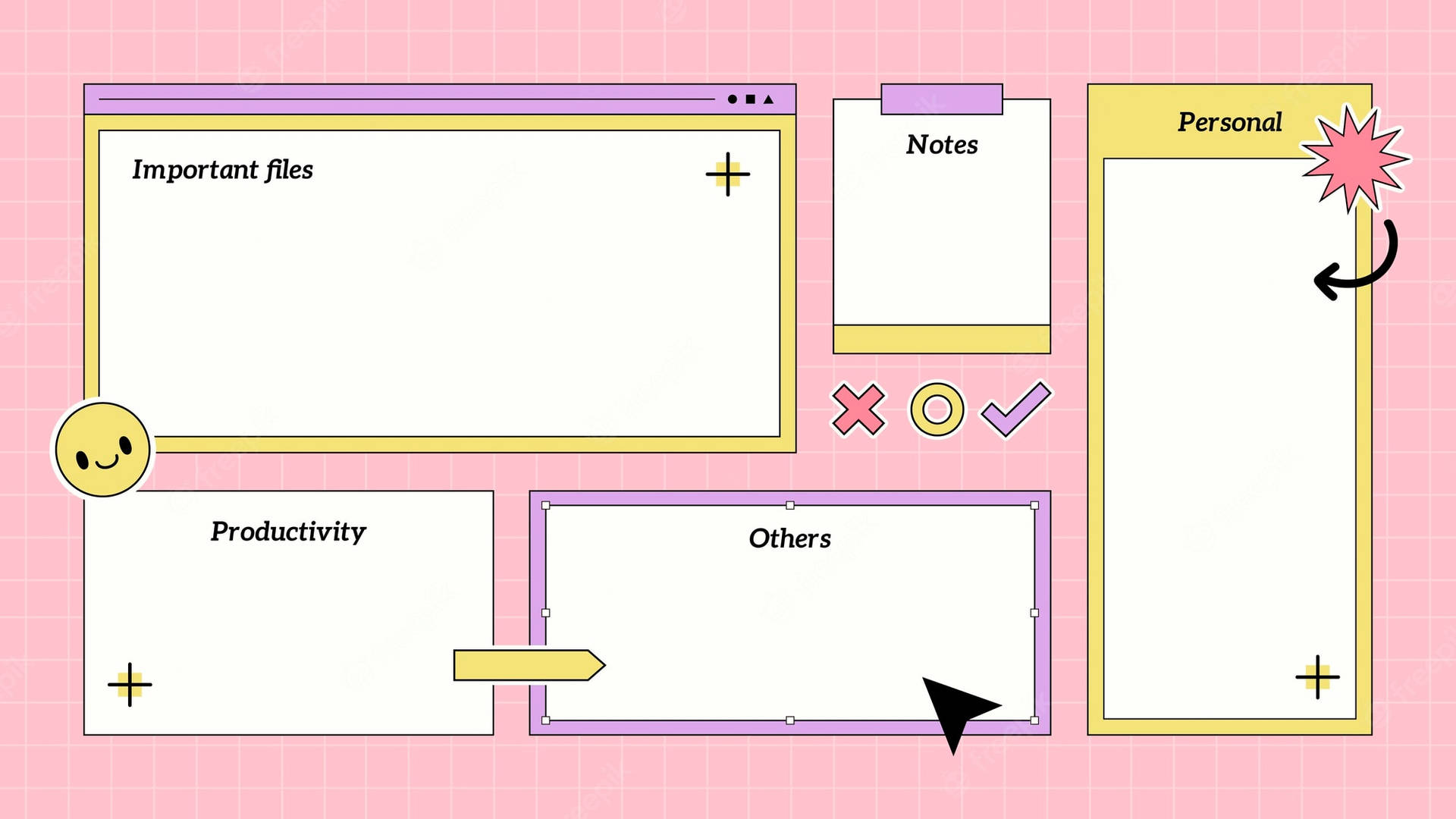 Cute Yellow Pink Desktop Organizer Background