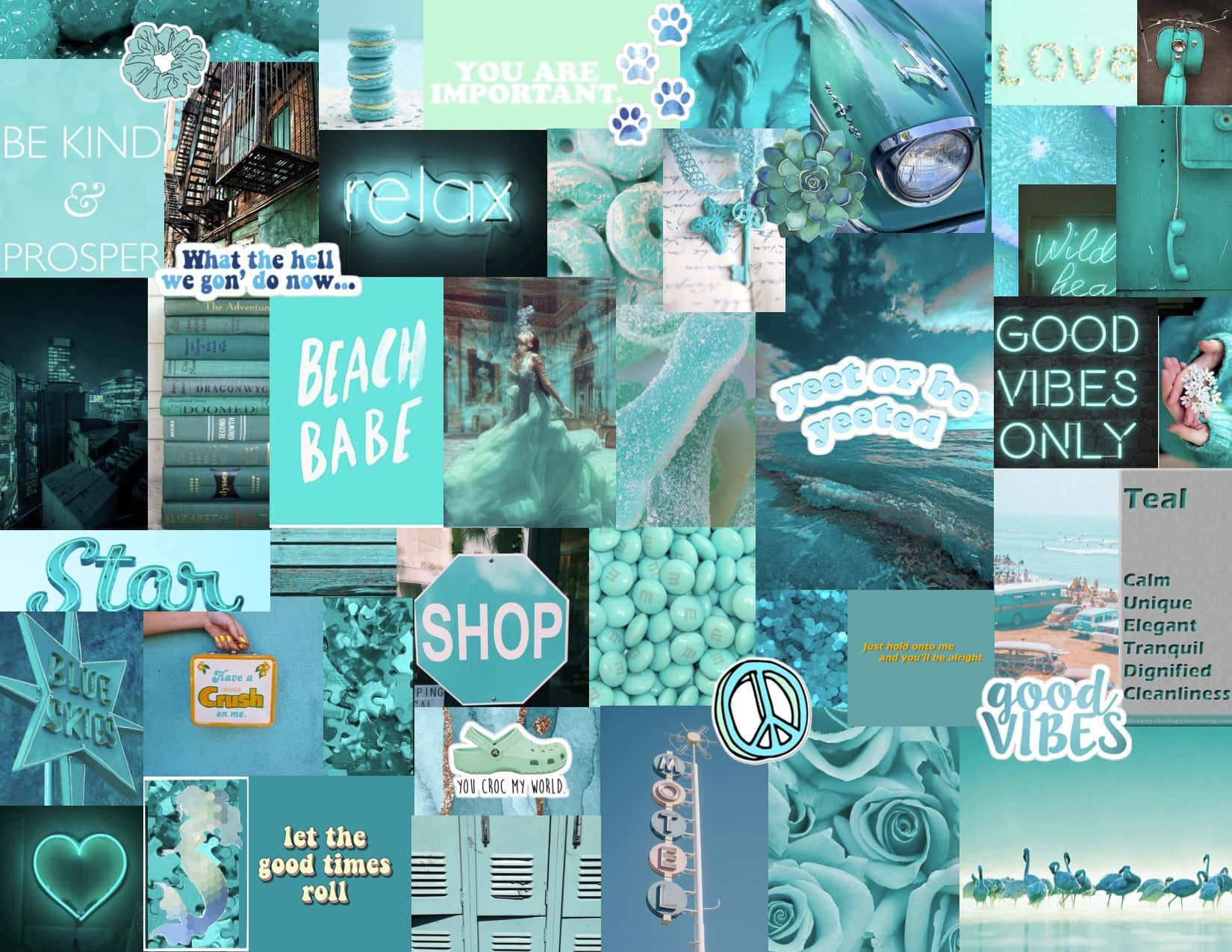 Cyan Aesthetic Collage Pictures Background