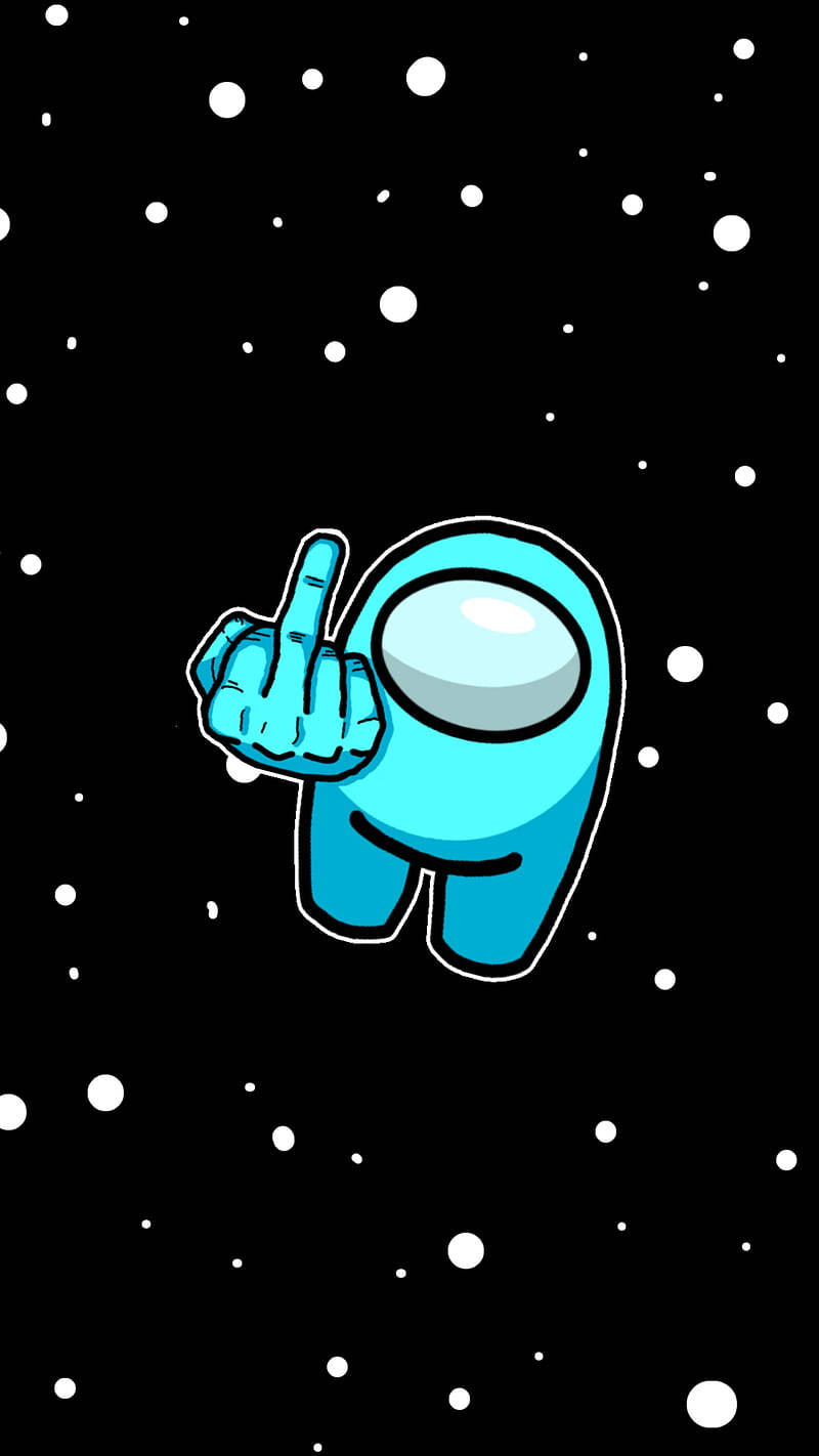 Cyan Among Us Crewmate Finger Background