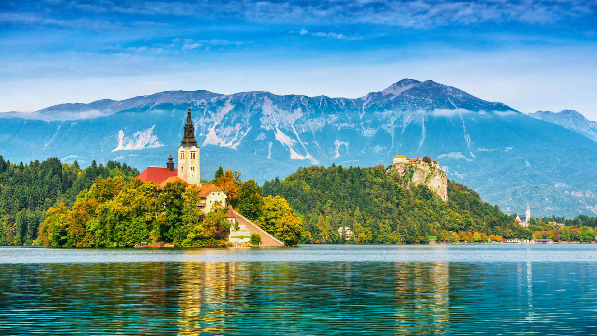 Cyan Blue Horizon Above Lake Bled Background