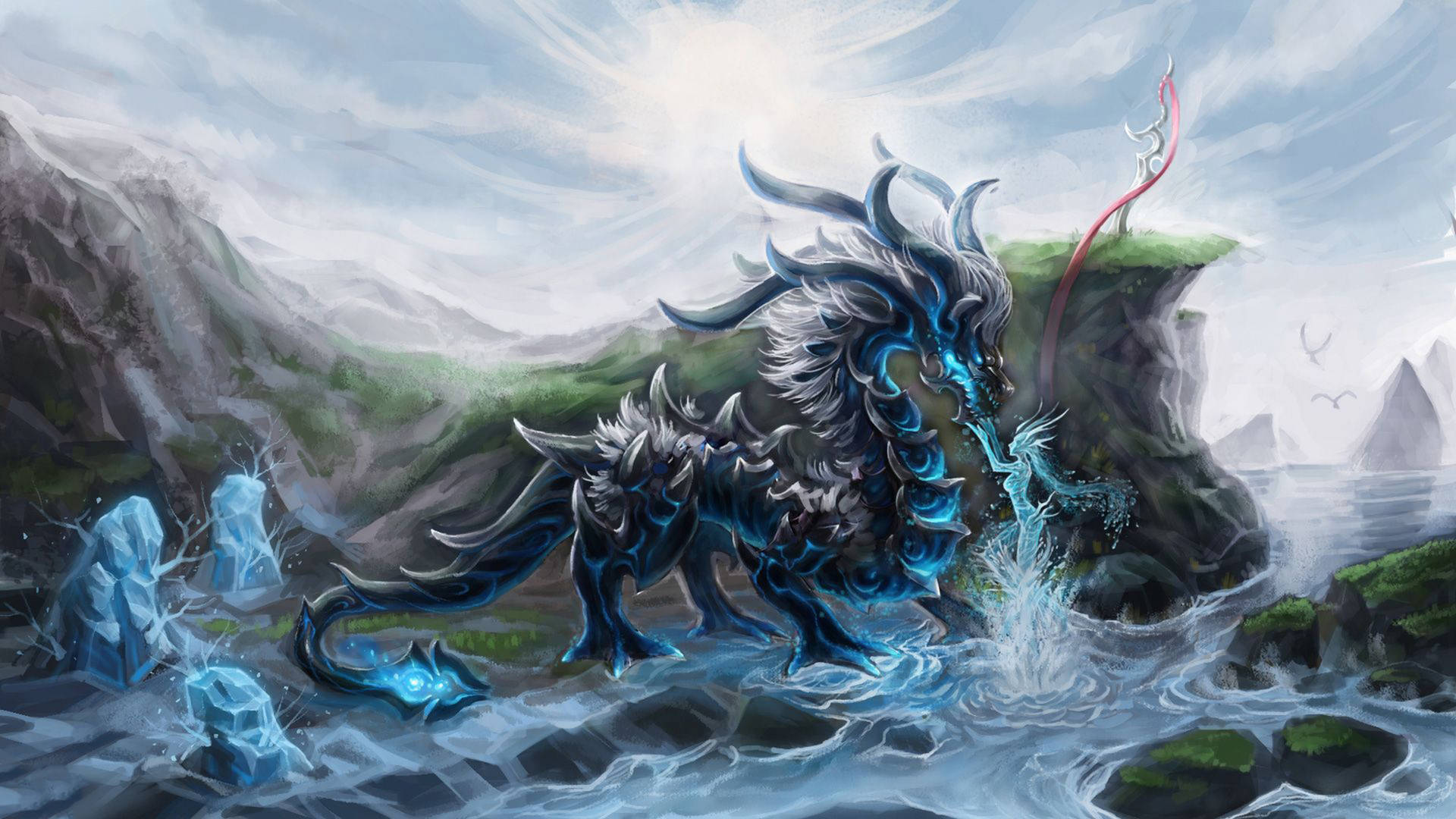 Cyan Eastern Dragon Background