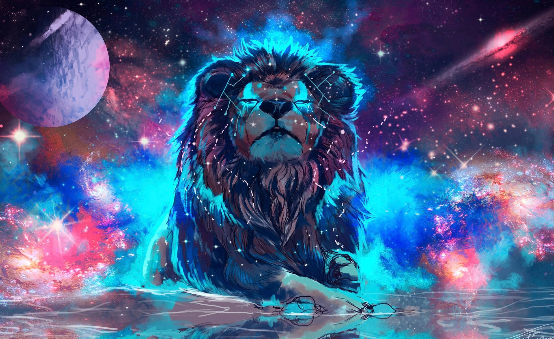 Cyan Galaxy Lion Background