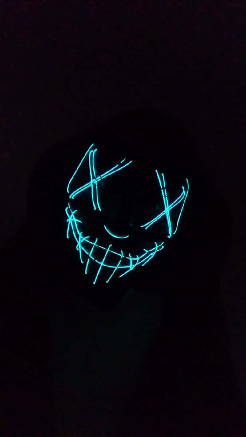 Cyan Neon Halloween Mask Background