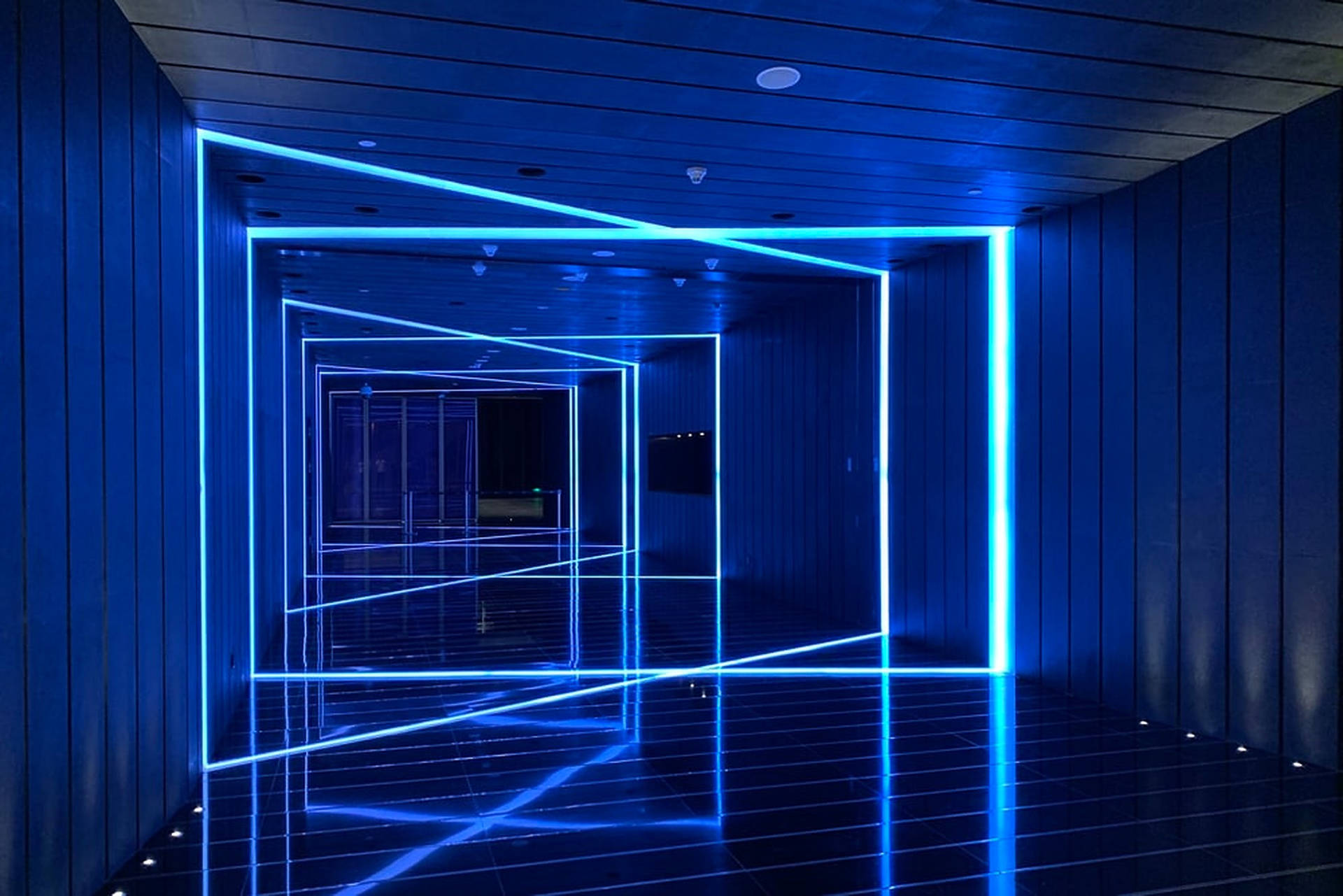 Cyan Rectangle Hallway Led Light Background