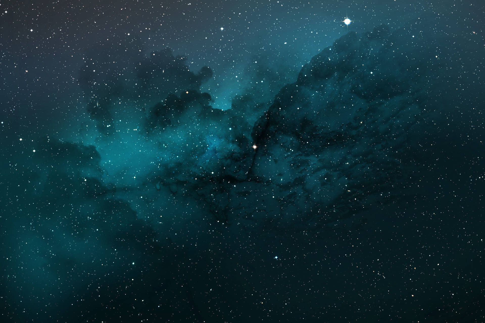 Cyan Stars Galaxy Clouds Background