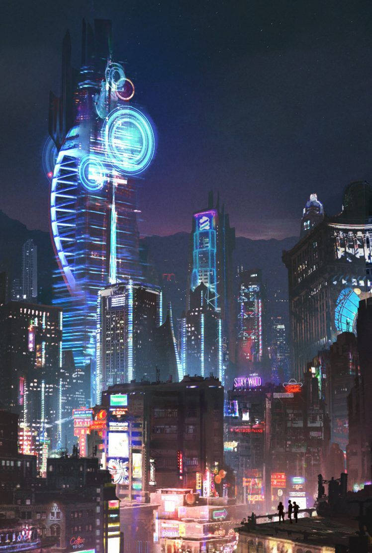 Cyber City At Night Background