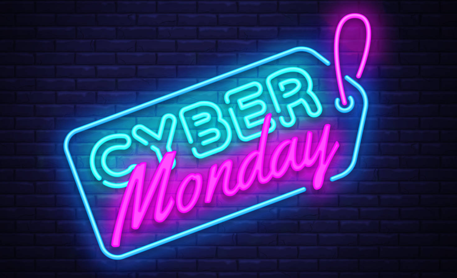 Cyber Monday Neon Light Sale Tag Background
