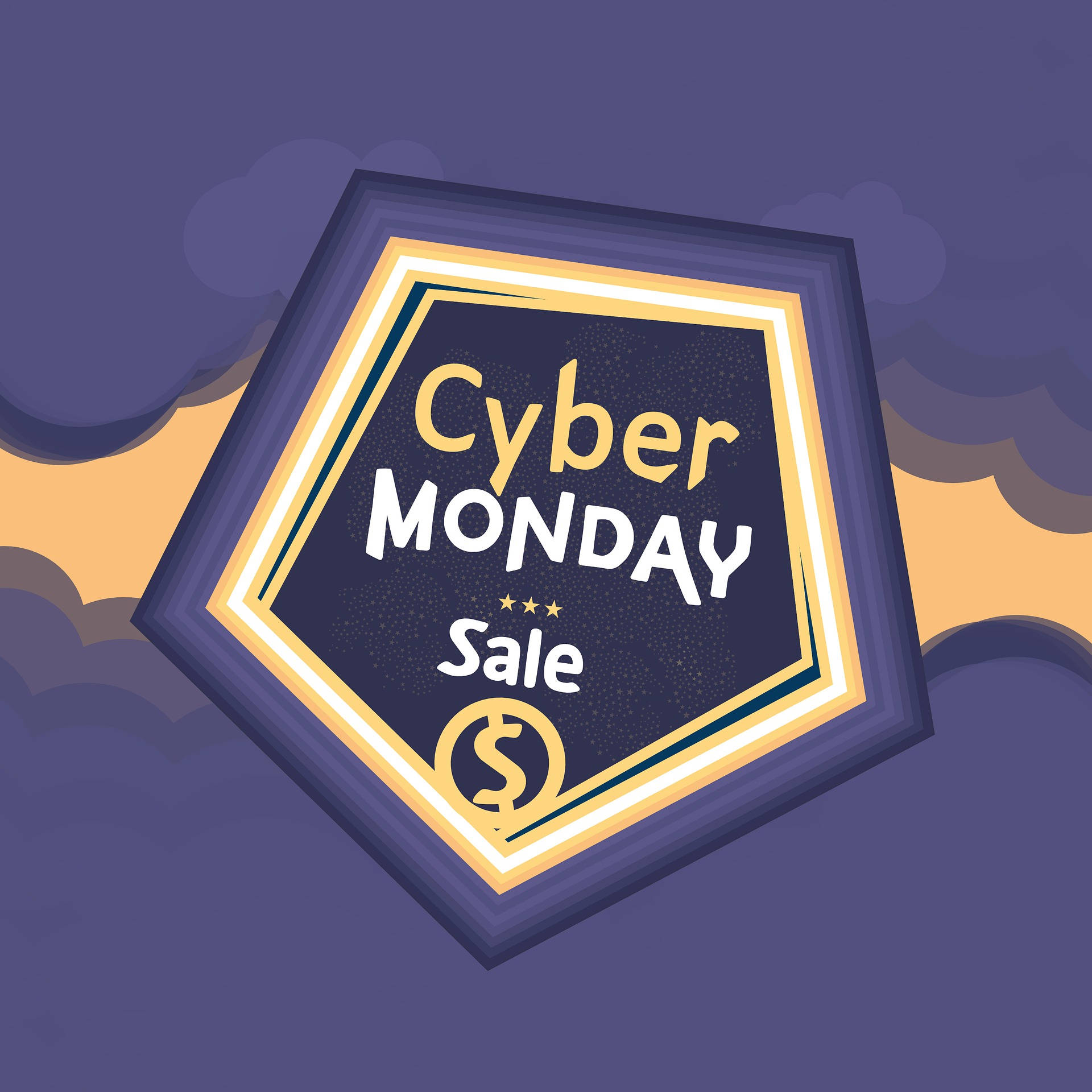 Cyber Monday Purple Pentagon Signage