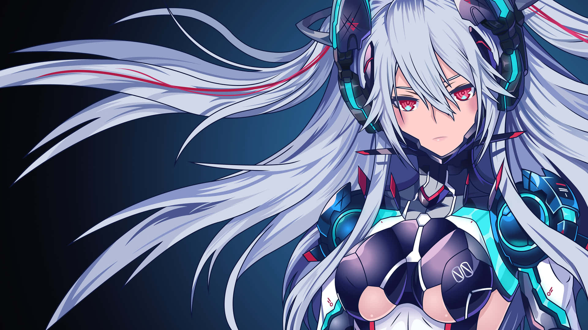 Cybernetic Anime Girlwith Silver Hair Background