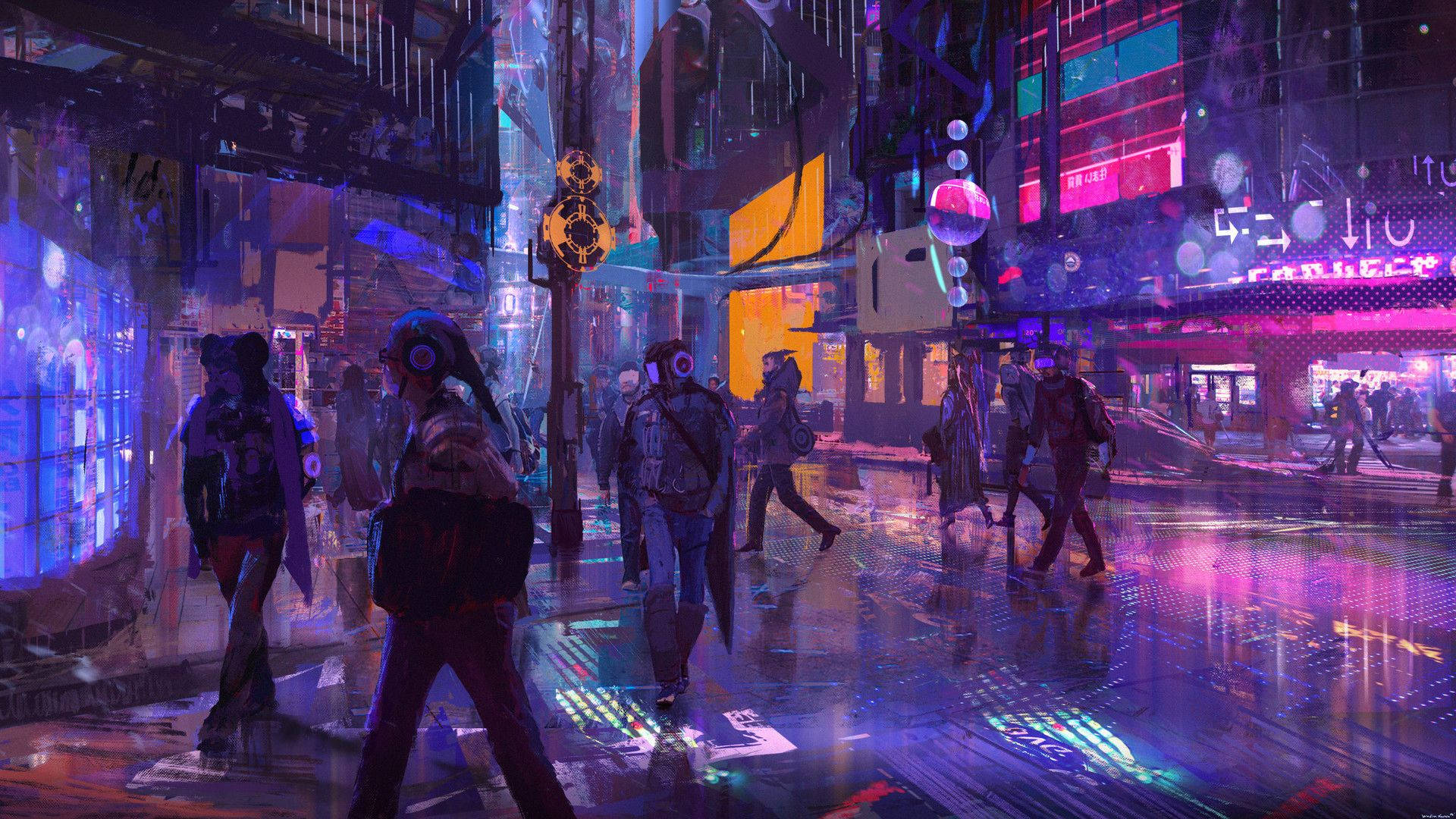 Cyberpunk 1920x1080 Colorful Street Digital Painting