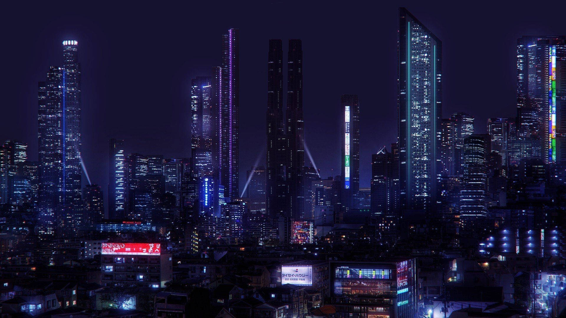 Cyberpunk 1920x1080 Dark Purple Japan City Skyline