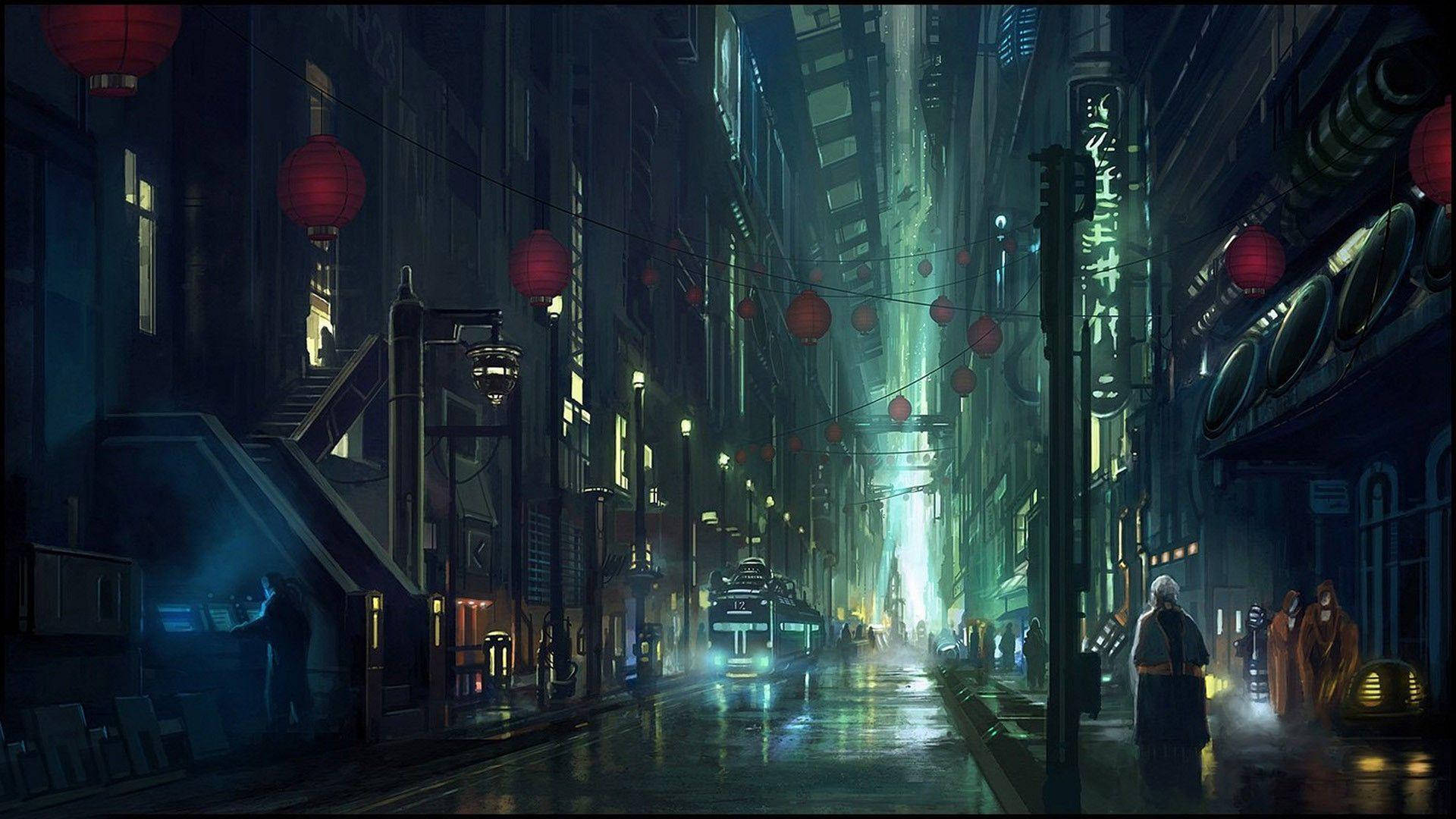 Cyberpunk 1920x1080 Futuristic City Street Background