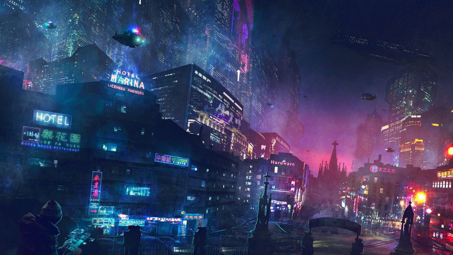 Cyberpunk 1920x1080 Futuristic City With Blue And Pink Neon Lights Background