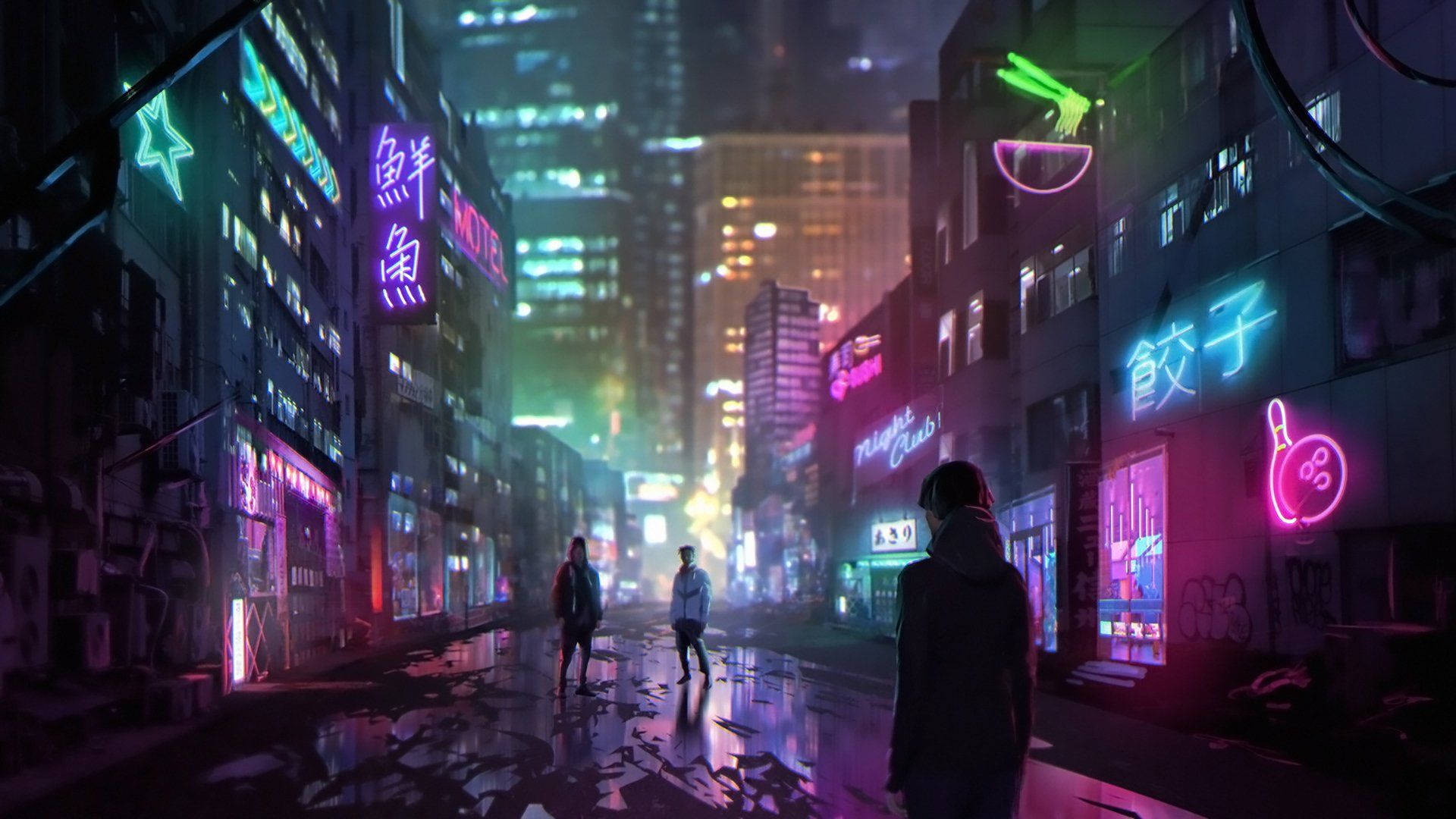 Cyberpunk 1920x1080 Futuristic Dystopian Street Background