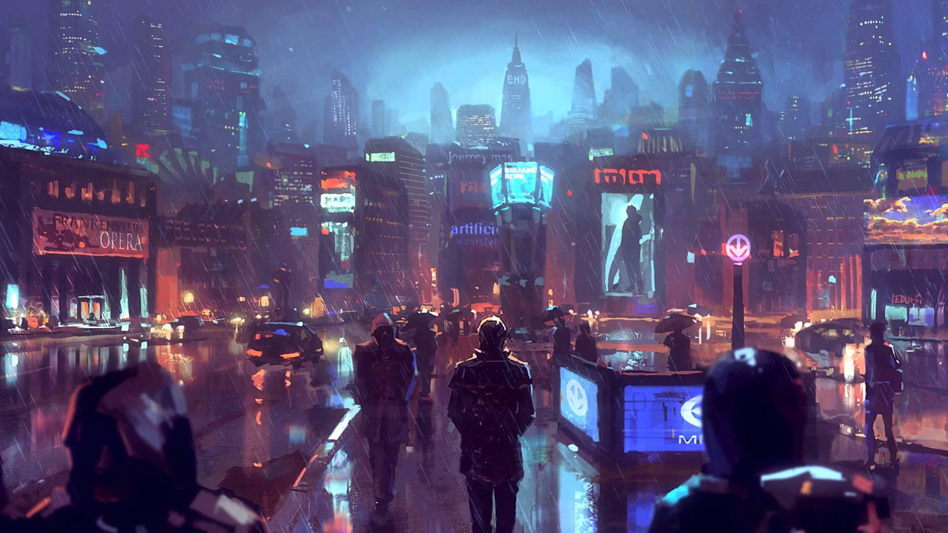 Cyberpunk 1920x1080 Night Raining City Background