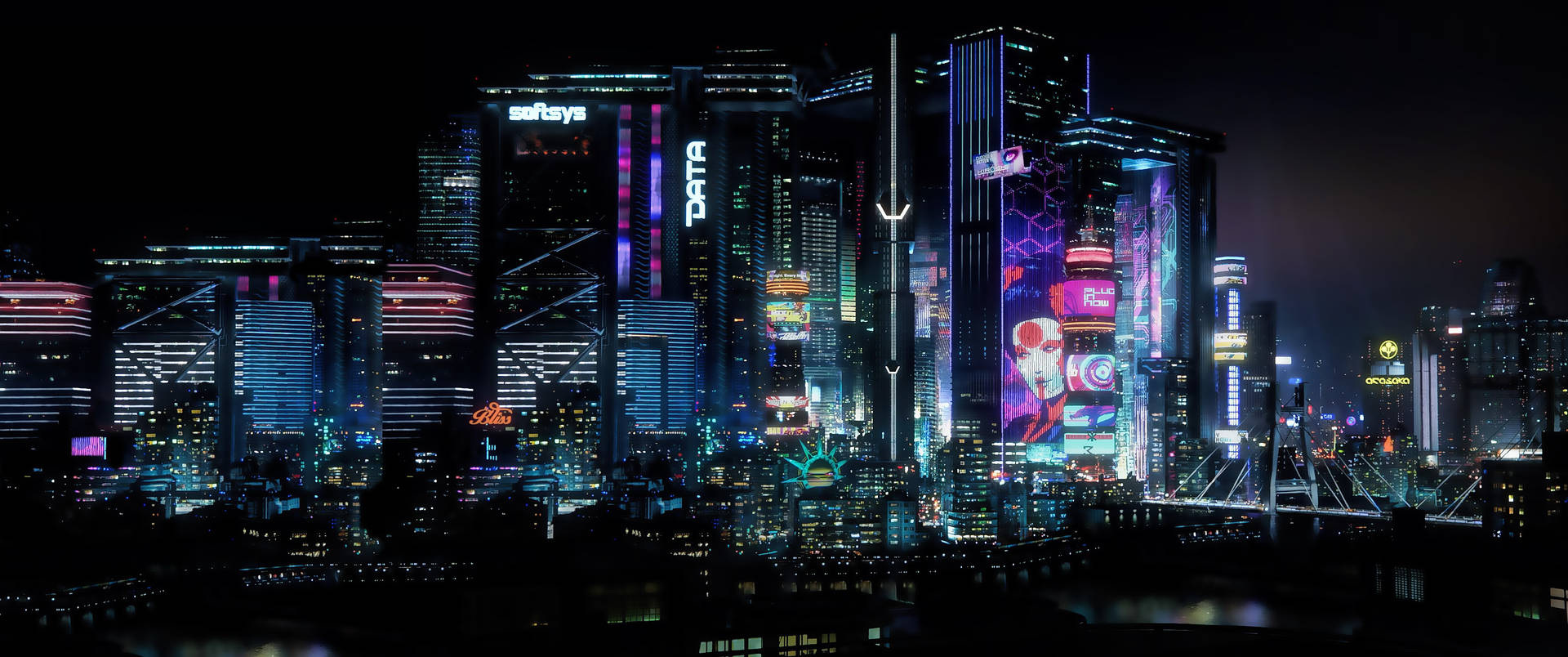 Cyberpunk 2077 3440x1440 City Skyscrapers Background