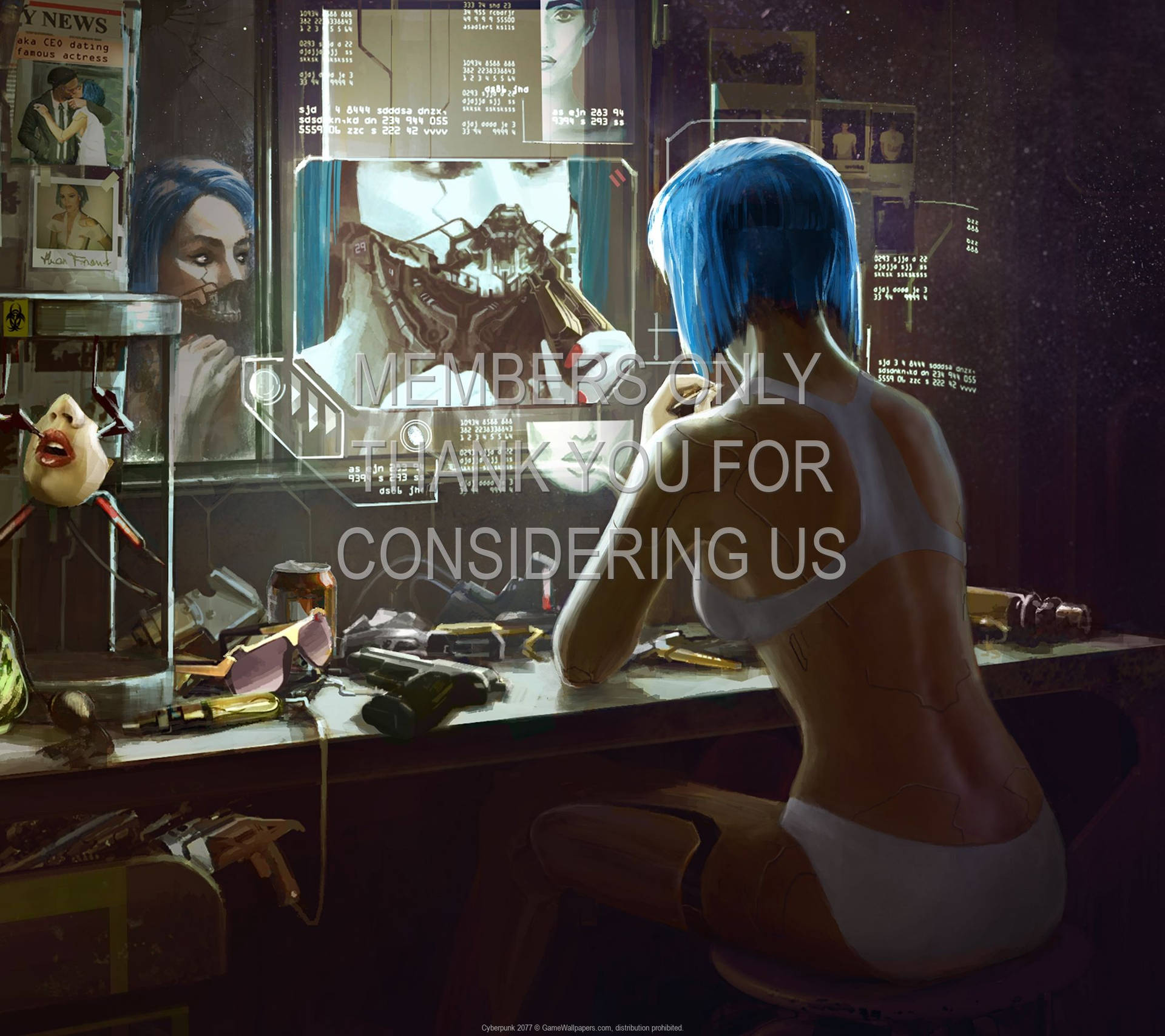 Cyberpunk 2077 Blue Haired Cyborg Background