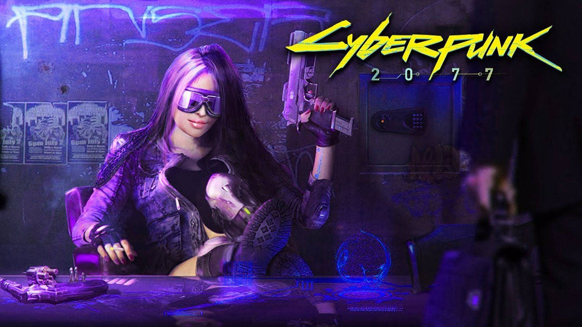 Cyberpunk 2077 Girl With Gun Background