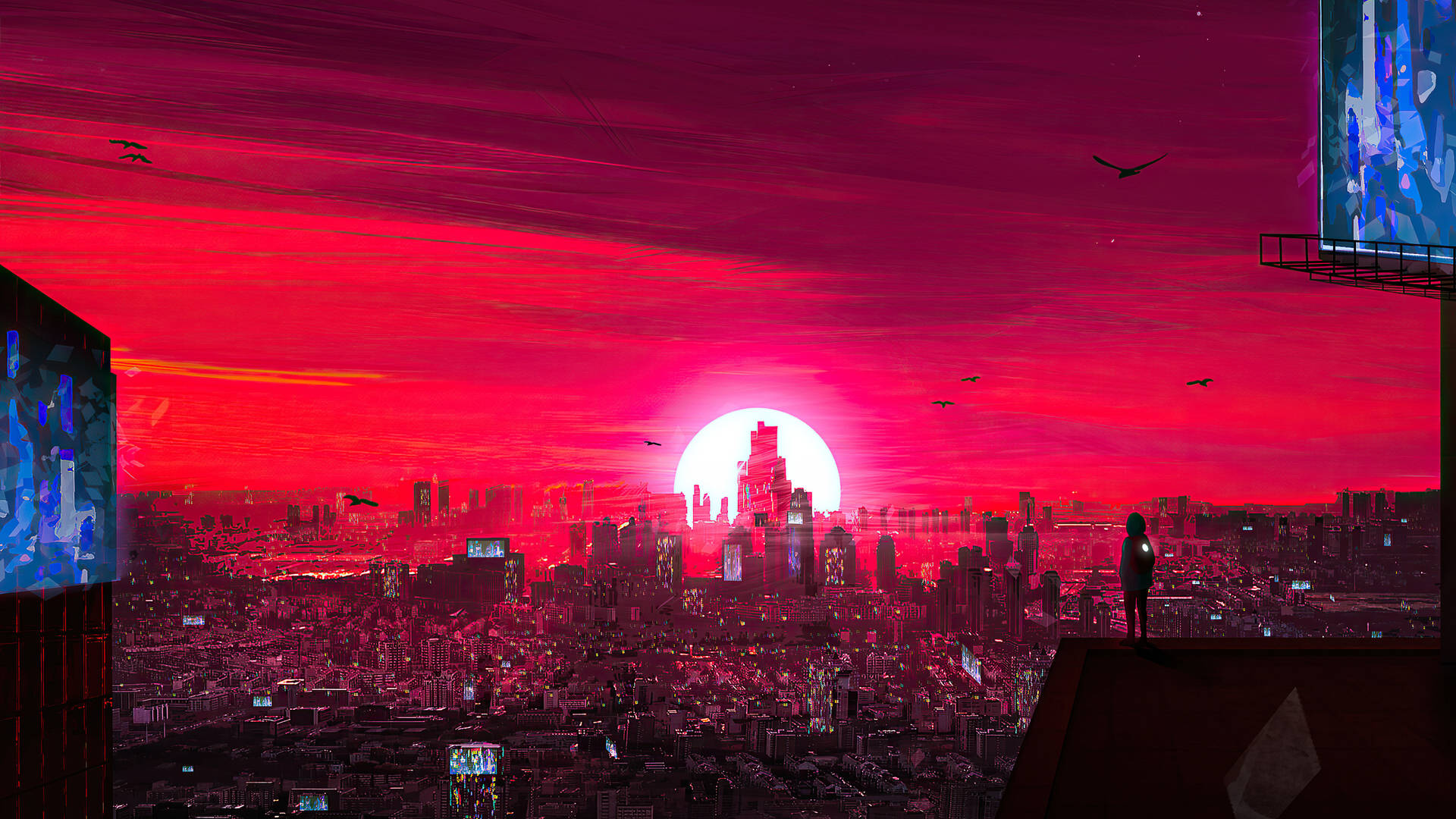 Cyberpunk 2560x1440 City Red Sky Background