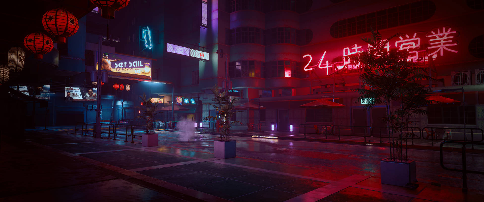 Cyberpunk 3440x1440 City Buildings And Street Background