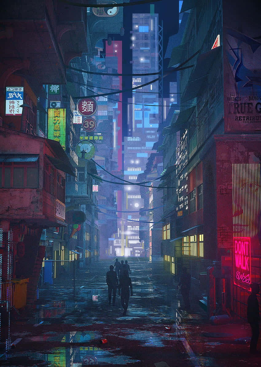 Cyberpunk_ Alleyway_at_ Night Background