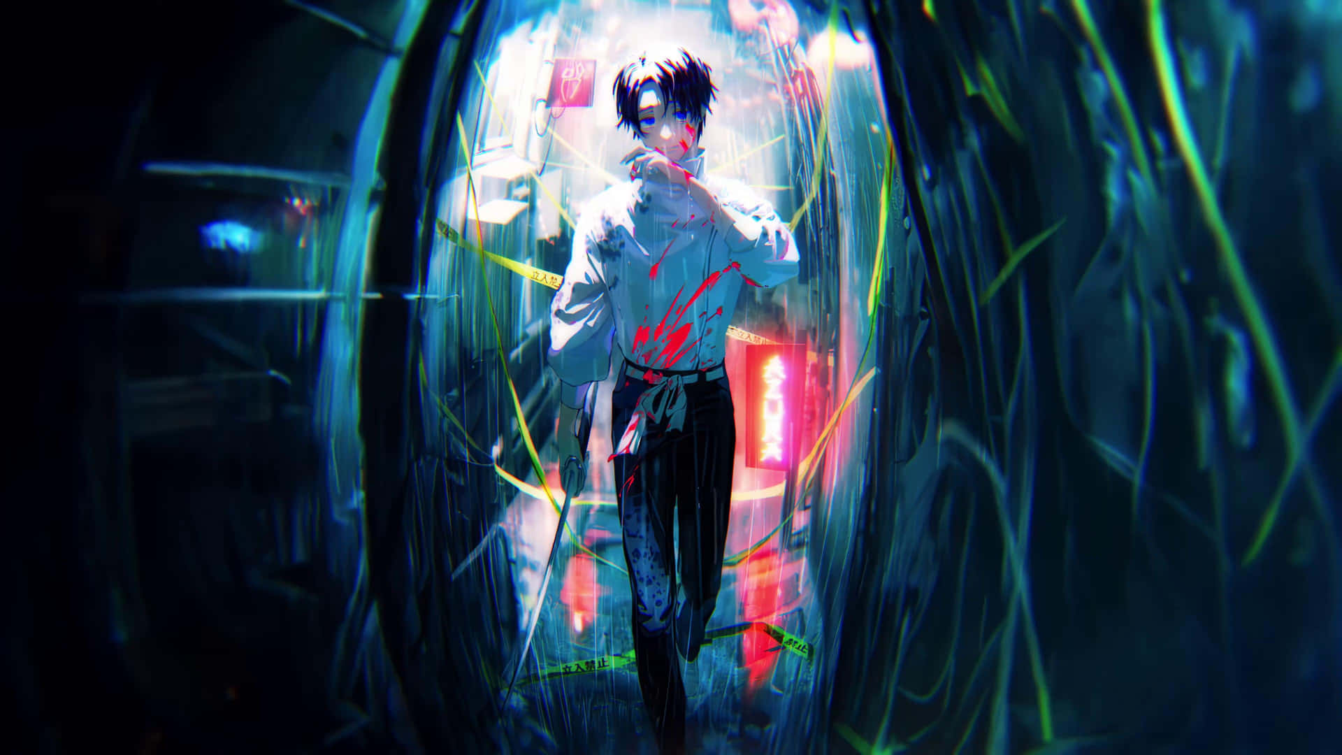 Cyberpunk Anime Characterin Neon Lights Background