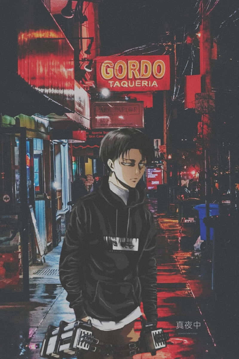 Cyberpunk Anime Characterin Rainy City Night Background