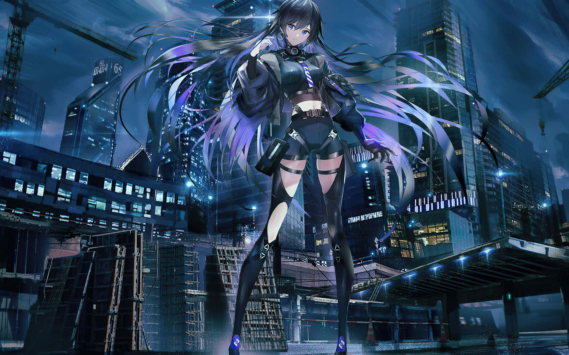 Cyberpunk Anime Girl Futuristic Cityscape Background