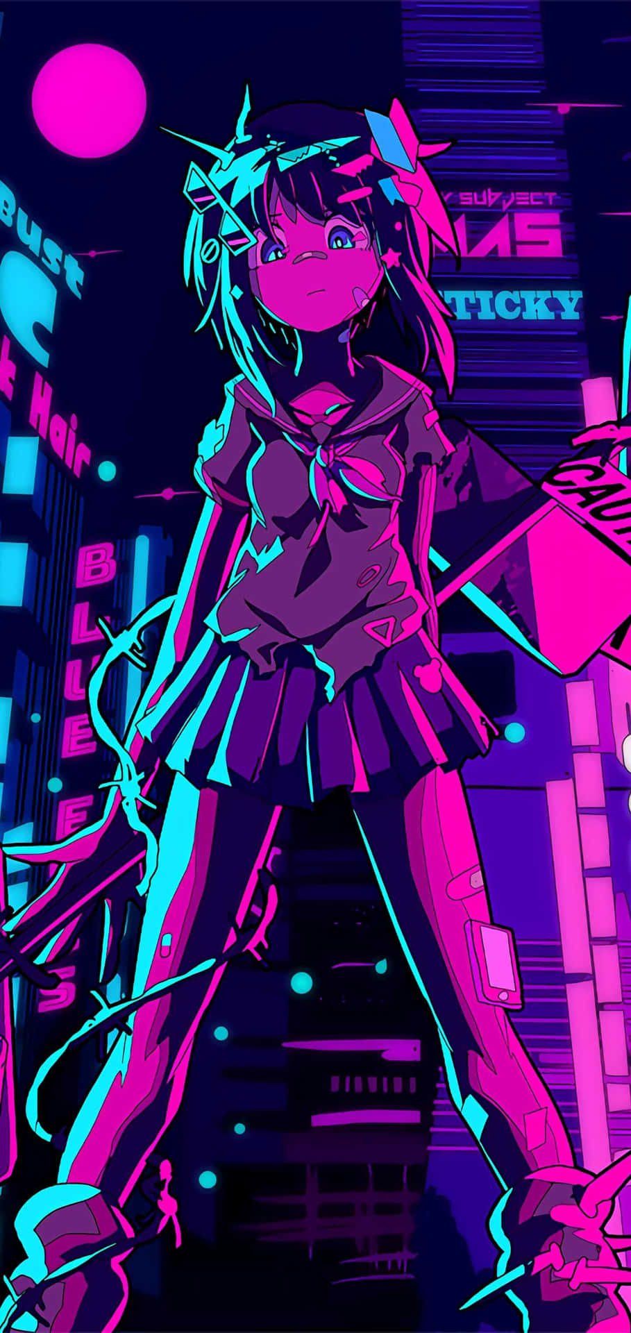 Cyberpunk Anime Girlin Purple Hues.jpg Background