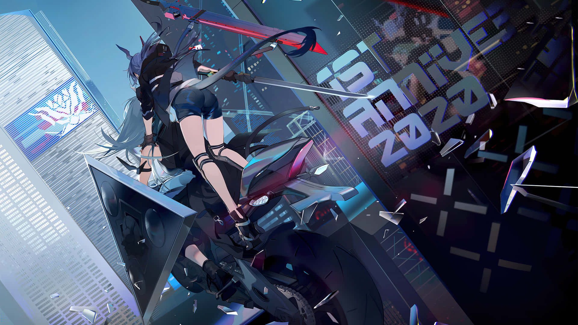 Cyberpunk Anime Warrioron Motorcycle2560x1440 Background