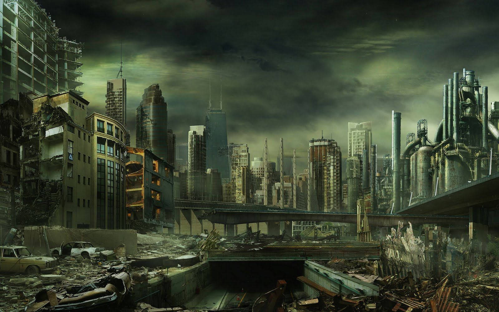 Cyberpunk Apocalyptic City Background